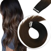 Tape in Hair Extensions Human Hair Ombre Brown 18inch,Ombre Brown Tape in Hair Extensions 50g,Human Hair Extensions Tape in Ombre Black to Dark Bro...
