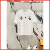 ♞,♘Tắt Áo thun ngắn tay cổ tròn với lòng bàn tay ma thuật đầy màu sắc in chữ Logo mới