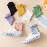 Tất cổ cao nữ bèo nhún, vớ bèo nhún nữ cổ cao màu trơn basic thời trang Vintage Hàn Quốc - Tím