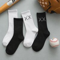 Tất Cổ Cao Nữ Hàn Quốc Trắng Chữ X , Vớ Cổ Cao Nữ Hàn Quốc nhiều màu - Đen XX