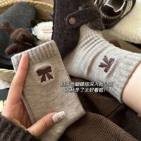 Tất dahingzhe tất dày nữ ống vừa nơ tất dài tất nữ tất giữ ấm