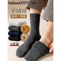 Tất Dày Nam Mùa Đông Cực Dày Tất Len Giữa Ống Dày Lông Cừu Ấm Áp Tất Cotton Mùa Đông Người Cao Tuổi Siêu Dày Vớ