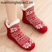Tất Dày Nữ Mùa Đông Lông Cừu Lót Sàn Tất Người Lớn Dày Tất Ngủ Chống Trơn Trượt Nhà Ấm Tất Giáng Sinh