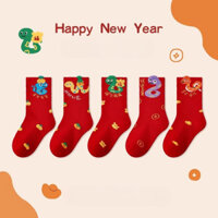 Tất Đỏ Cho Bé 2025 CNY Cho Tết Nguyên Đán Cotton Giữa Bắp Chân Tất Cho Bé Gái Thoải Mái Phù Hợp