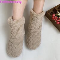 Tất lót sàn lông cừu FALLFORBEAUTY, Tất giữ nhiệt dày nhung, Kawaii Plush Chống trượt Ấm Dép Tất Nam Nữ
