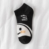 Tất mặt cười cho phụ nữ, tất ngắn, dòng màu đen, phong cách mỏng thời trang mùa xuân hè, miệng nông, tất thuyền jacquard hoạt hình ngọt ngào, bán buôn tất thể thao