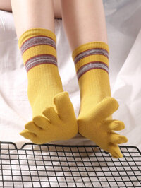 Tất Năm Ngón Nữ, Hai Thanh, Thu Đông, Tất Ngón Chân, Tất Ngón Chân, Tất Cotton, Hút Mồ Hôi, Ấm Áp, Phong Cách Ống Giữa, Ngón Chân 5 Ngón