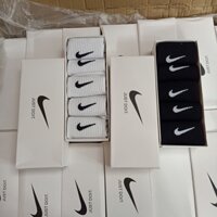 Tất Nike nam nữ cổ trung đen trắng hộp 5 đôi