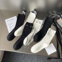 Tất nữ cotton chải kỹ mùa xuân và mùa thu, tất lolita màu đen và trắng, tất cao đến giữa bắp chân, phụ kiện quần legging JK Nhật Bản