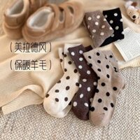 Tất Nữ Mùa Đông Ấm Len Melade Nhật Bản Phiên Bản Hàn Quốc ins Hợp Thời Trang Chấm Bi Chấm Bi Chấm Giữa Ống Tất Cả Và Tất Cọc
