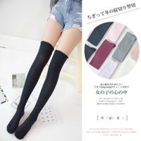 Tất ống dài quá đầu gối Anime Lolita jk kiểu Nhật mùa đông cho người nắm tay tất ống cao Tất cotton trơn màu thoáng khí