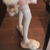 Tất quá đầu gối dễ phối đồ mùa thu gợi cảm phong cách mong muốn nửa người cho bé gái giày bốt dài jk tôn dáng gầy màu trắng viền ren tất đùi