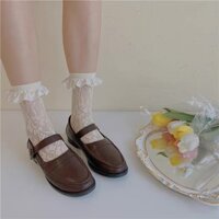 Tất ren thêu hoa trắng/đen - Miki Socks