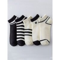 Tất sọc đen trắng cho phụ nữ, tất ngắn, phong cách mỏng mùa hè, xu hướng Ins, đa năng, giá trị cao, thể thao, đơn giản, chữ R, tất thuyền cho phụ nữ