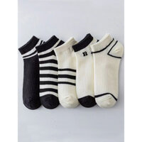Tất sọc đen trắng cho phụ nữ, tất ngắn, phong cách mỏng mùa hè, xu hướng Ins, đa năng, giá trị cao, thể thao, đơn giản, chữ R, tất thuyền cho phụ nữ
