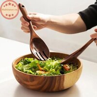 Tater Gỗ Thìa Lớn Nĩa Bộ Dao Kéo Phong Cách Nhật Bản Tay Cầm Dài Phục Vụ Salad Muỗng Bộ Đồ Ăn Dụng Cụ Nhà Bếp Bộ Đồ Ăn VN