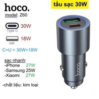 Tẩu sạc 30W 2 cổng (Type C + USB) Hoco Z60 sạc nhanh cho điện thoại Samsung/ iP/ Xiaomi