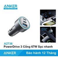 Tẩu sạc ANKER  3 Cổng 67W Sạc nhanh PD 20W 35W - A2736 A2229 A2227