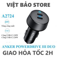 Tẩu sạc nhanh Anker 40W 2 cổng Type-C PowerDrive III Duo A2724