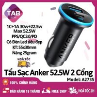 Tẩu Sạc Nhanh Anker 52.5w 2 Cổng PD/PPS/QC3.0 (30w+22.5w) A2735 - Bảo Hành 18 Tháng