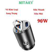 Tẩu Sạc Nhanh Cao Cấp cho ô tô  với Vỏ Kim Loại  Siêu Nhỏ, Siêu Bền 2 cổng Type C và USB 90W Có Vòng Kéo MTR0011