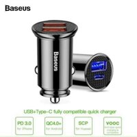 Tẩu sạc nhanh cốc sạc nhanh dùng trên xe hơi ôtô Baseus Circular Plastic PPS Car Charger gồm 2 cổng (U+C) 30W PD QC4.0 SCP AFC