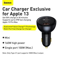 Tẩu Sạc Nhanh Công Suất Cao Baseus Multi Port Car Fast Charger 160W (USB + Dual Type C Port, Tặng Kèm Cáp C to C 100W, Quick Charge™ 5.0) – CÁI