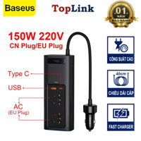Tẩu Sạc Nhanh Đa Năng Trên Ô Tô Baseus Car Inverter 12V, DC 110V - 220v, 150W Phù Hợp Với Mọi Loại Xe Hơi - Hàng Chính Hãng - 220V CNEU - Đen