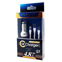 Tẩu sạc nhanh kèm dây cáp 3 đầu Ô tô xe hơi chính hãng Pugan với 2 chức năng sạc thông minh và sạc siêu tốc 4.8A