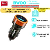 Tẩu sạc nhanh ô tô 2 cổng BWOO 38W PD Trong Suốt Usb Tyc Chống cháy nổ cho iphone samsung oppo xiaomi.. tausac