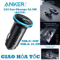 Tẩu Sạc Nhanh Ô Tô 2 cổng sạc Anker 323 Car Charger 52.5W A2735 | QC3.0/PD sạc nhanh cho các dòng điện thoại, máy tính