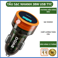 Tẩu sạc nhanh ô tô 2 cổng PUCEN 38W PD Trong Suốt Usb Tyc Chống cháy nổ cho iphone samsung oppo xiaomi..TÀI