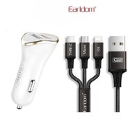 Tẩu sạc nhanh ô tô 2.1A, 2 cổng USB Earldom ES-120 chính hãng- kèm dây sạc 3 đầu sạc