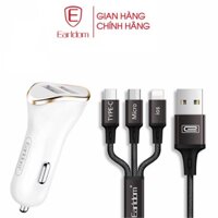 Tẩu sạc nhanh ô tô 2.1A, 2 cổng USB Earldom ES-120 chính hãng- tặng kèm dây sạc 3 đầu