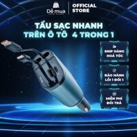 Tẩu sạc nhanh oto 4in1 WGS-XII, 2 dây sạc nhanh sẵn: Type-C + Linghtning, 2 cổng sạc nhanh: USB-A + USB-C, màn hình Led