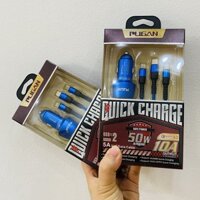 Tẩu sạc nhanh trên ô tô Pugan 10A, 50W, 12-24V, 2 cổng USB, dây 3 đầu sạc