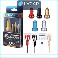 Tẩu sạc nhanh xe ô tô hãng PUGAN kèm dây sạc 3 đầu LV Car