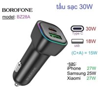 Tẩu sạc ô tô 30W 2 cổng (Type C + USB) Borofone BZ28A sạc nhanh cho điện thoại Samsung/ iP/ Xiaomi