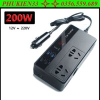 Tẩu sạc ô tô chuyển đổi nguồn điện 200W 12V sang 220V Ổ cắm chuyển đổi điện ô tô đa chức năng, Có thêm jack cắm type C