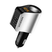 Tẩu sạc ô tô nhãn hiệu Hyundai HY-10 công suất 80W, một đầu chia tẩu và 3 cổng usb - Hàng nhập khẩu - Bạc