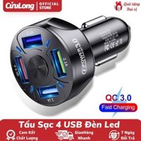 Tẩu Sạc Ô Tô Sạc Nhanh Quick Charge 18W 4 Cổng Sạc Đèn Led Sáng Đẹp Bảo Vệ An Toàn, cục sạc nhanh điện thoại, cốc sạc xe hơi xe máy