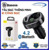 TẨU SẠC OTO CAO CẤP BASEUS S09 - cốc sạc ô tô thông minh kết nối điện thoại qua buetooth 4.2  kết nối dàn âm thanh xe qua sóng FM 87.5 [bonus]