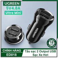 Tẩu sạc xe ô tô UGREEN ED018 50875 hai cổng USB 2.4A 12W nhỏ gọn tiện lợi - Hàng  Chính Hãng