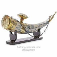 Tẩu thuốc lào trưng bày - men rạn cổ bọc đồng - dài 40 cm