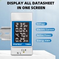 Taxnele AC50-300V 100A AC Din Rail Meter Công suất kỹ thuật số Vôn kế năng lượng Watt Kwh Tiêu thụ