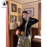 Tay áo dài kiểu Hàn áo kiểu nữ Quốc thanh lịch với chi tiết caro và phụ nữ