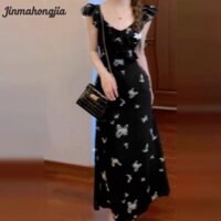 Tay Bay Bướm Sling Đầm Nữ Phong Cách Pháp Tính Khí Đẹp Eo-Slimming Đầm Dài