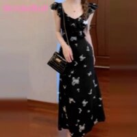 Tay Bay Bướm Sling Đầm Nữ Phong Cách Pháp Tính Khí Đẹp Eo-Slimming Đầm Dài