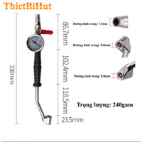 Tay bơm đồng hồ đầu cong, tay bơm lốp xe hơi, ô tô, xe máy TBC