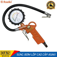 Tay bơm hơi cao cấp Asaki AK-1080 đầu vòi bơm hơi bơm lốp sử dụng cho máy khí nén có mặt đồng hồ hiển thị áp suất